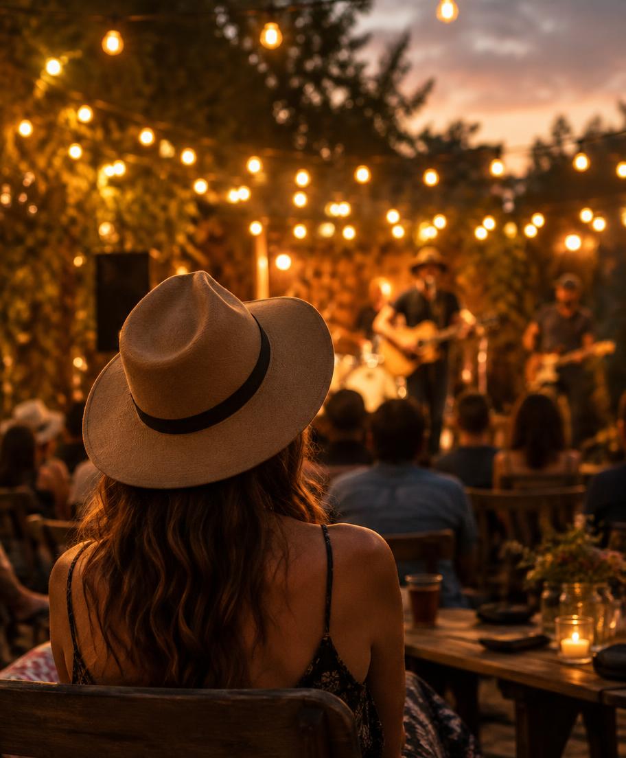 Evening live music under string lights